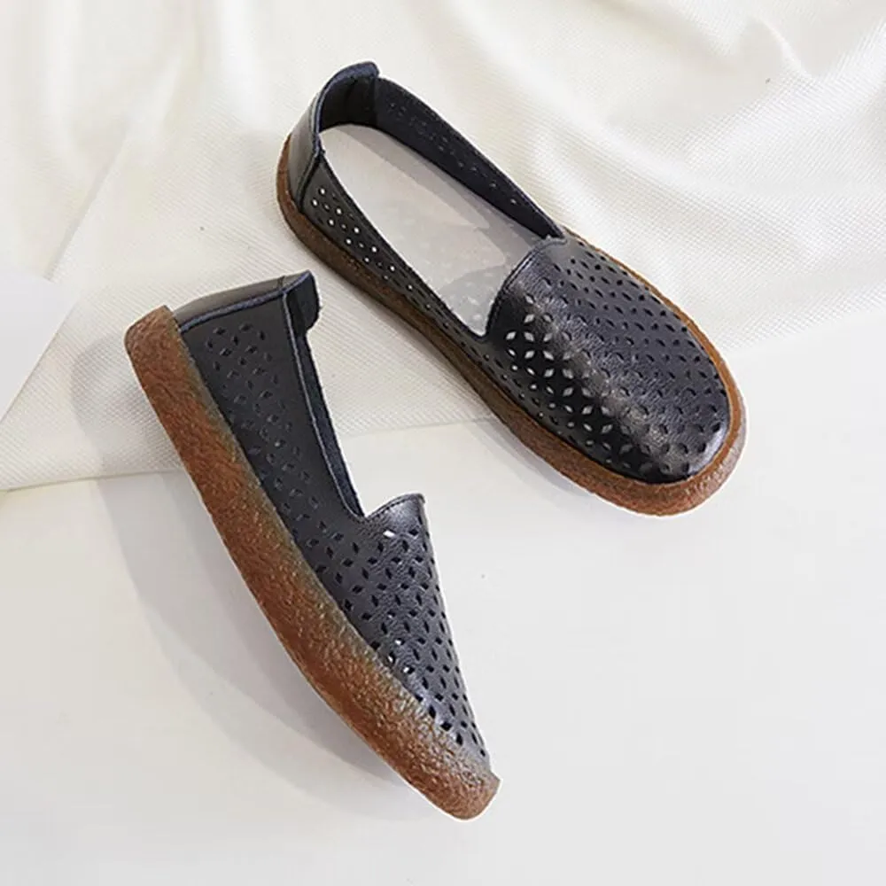 SAILING LU Women's Ballet Flat Round Toe Dress Shoes Casual Anti-Slip Slip On Hollow Rope Loafer