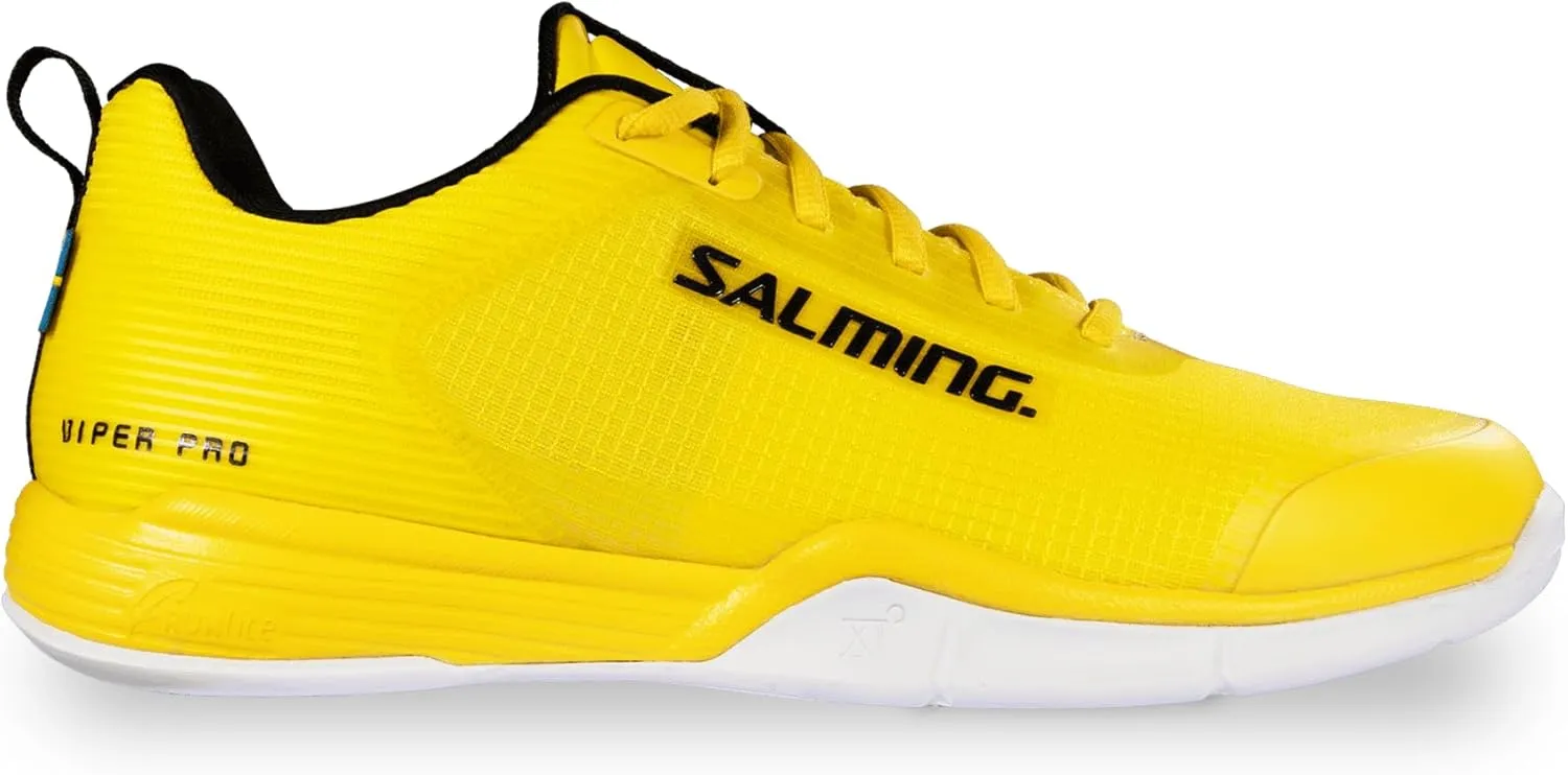Salming Viper Pro Men's Low Squash Shoes (White/Gold & Yellow/Black Color Availabe) (Non Marking)(Indoor Pickleball, Racquetball, Padel)