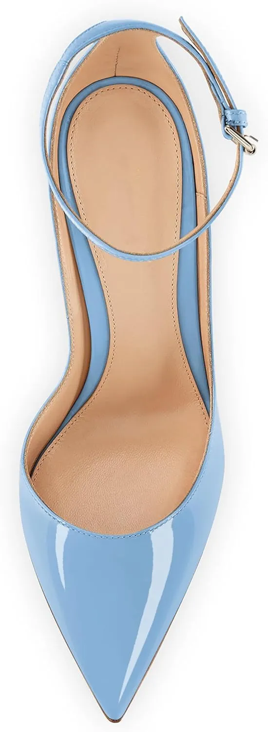 SAMMITOP Women's 100mm High Heel Pumps with Ankle Strap Pointed Toe Party Dress Shoes