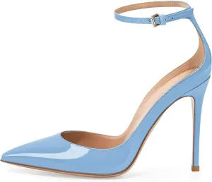 SAMMITOP Women's 100mm High Heel Pumps with Ankle Strap Pointed Toe Party Dress Shoes