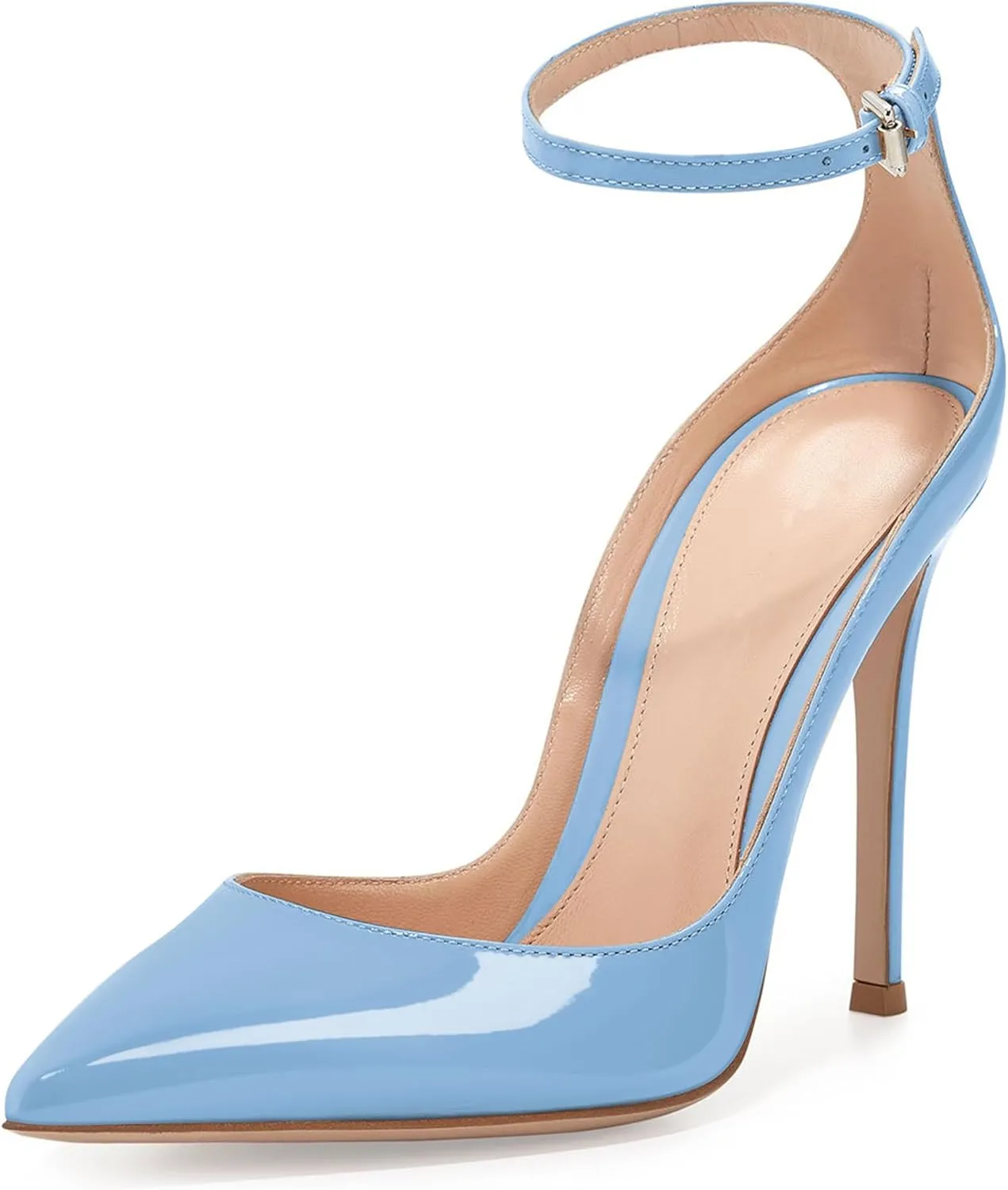SAMMITOP Women's 100mm High Heel Pumps with Ankle Strap Pointed Toe Party Dress Shoes