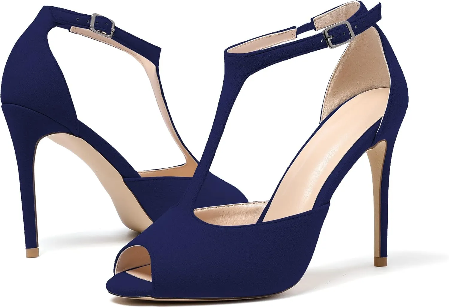 SAMMITOP Women's Peep Toe 10CM T-Strap Ankle Buckle High Heel Sandals