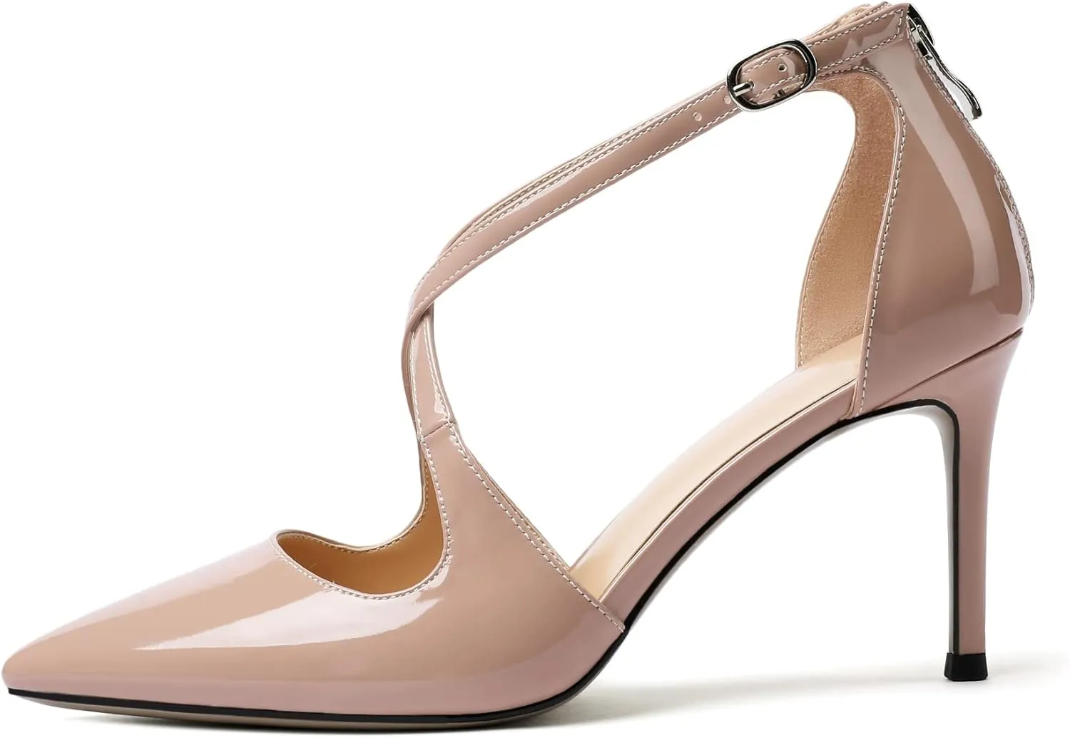 SAMMITOP Women's Pointed toe Cross Strappy Heels Ankle Strap Buckle Pumps Classic High Heels 3.34" for Wedding Dress Party