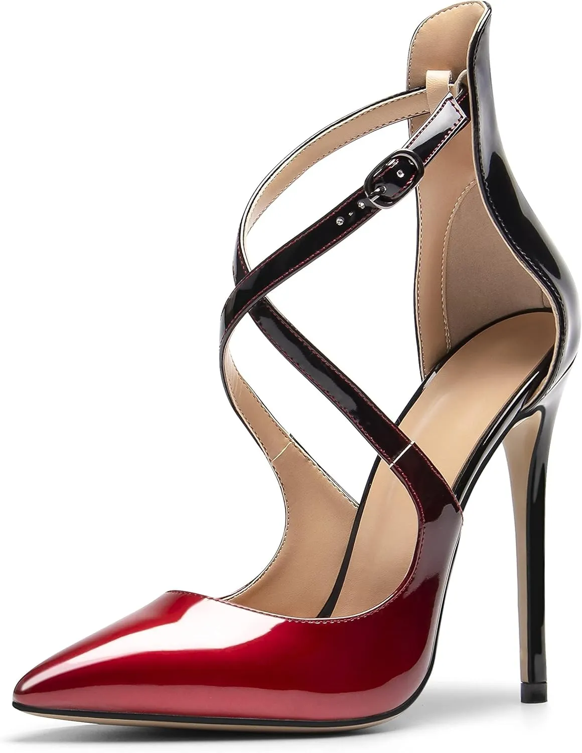 SAMMITOP Women's Pointed Toe Stiletto High Heels Crisscross Strappy Pumps Ladies Ankle Buckle Strap Shoes