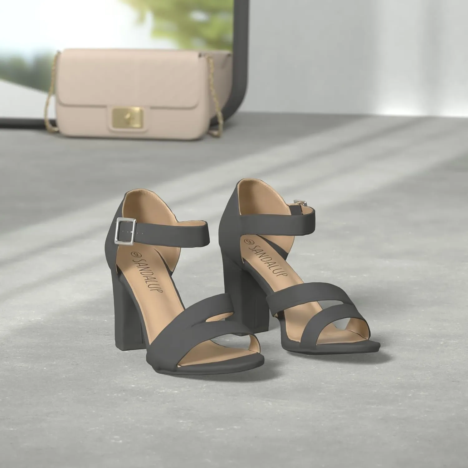 SANDALUP Women's Chunky Block High Heel Sandals with Open Toe Ankle Strap for Dress Wedding Party
