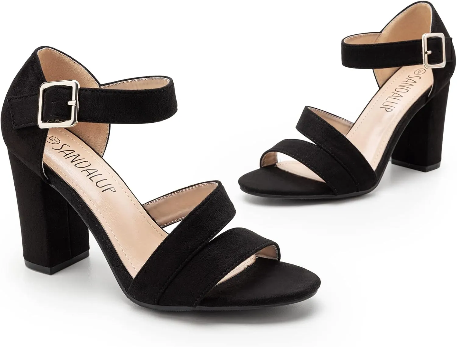 SANDALUP Women's Chunky Block High Heel Sandals with Open Toe Ankle Strap for Dress Wedding Party