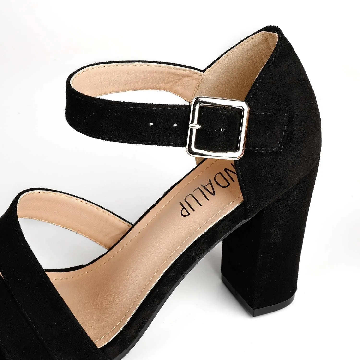 SANDALUP Women's Chunky Block High Heel Sandals with Open Toe Ankle Strap for Dress Wedding Party