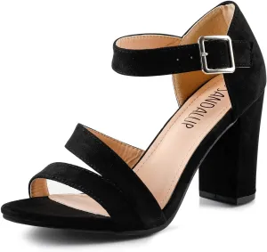 SANDALUP Women's Chunky Block High Heel Sandals with Open Toe Ankle Strap for Dress Wedding Party