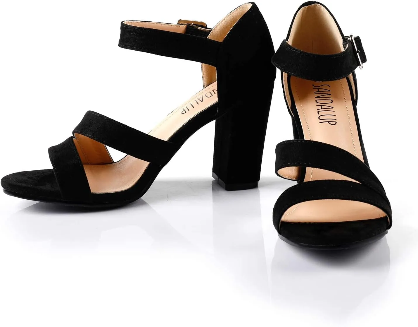 SANDALUP Women's Chunky Block High Heel Sandals with Open Toe Ankle Strap for Dress Wedding Party