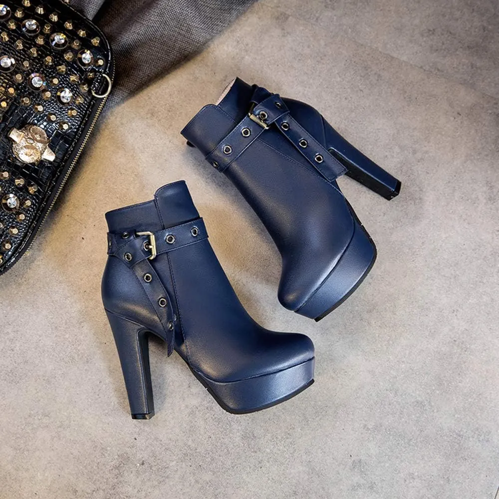 Scaoruki Women Fashion Autumn Shoes Block Heels Ankle Boots