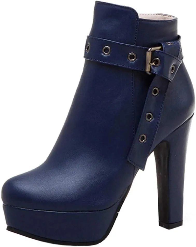 Scaoruki Women Fashion Autumn Shoes Block Heels Ankle Boots