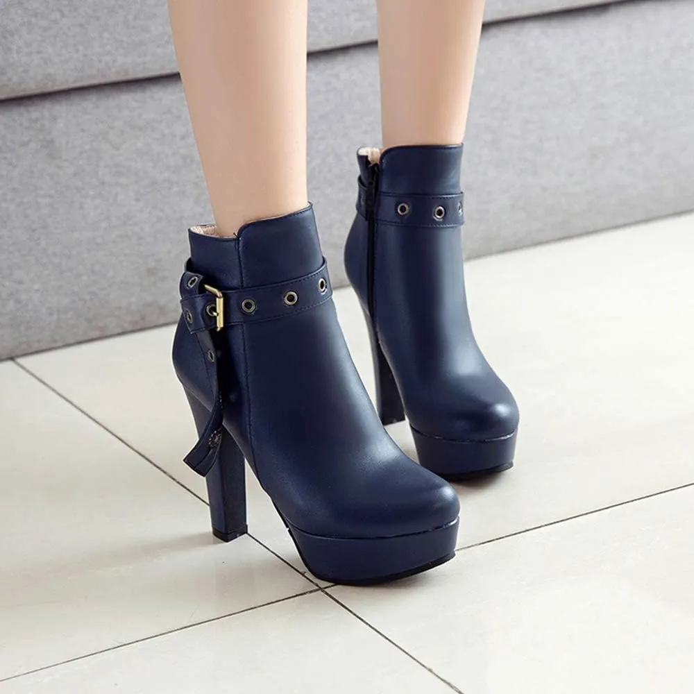 Scaoruki Women Fashion Autumn Shoes Block Heels Ankle Boots