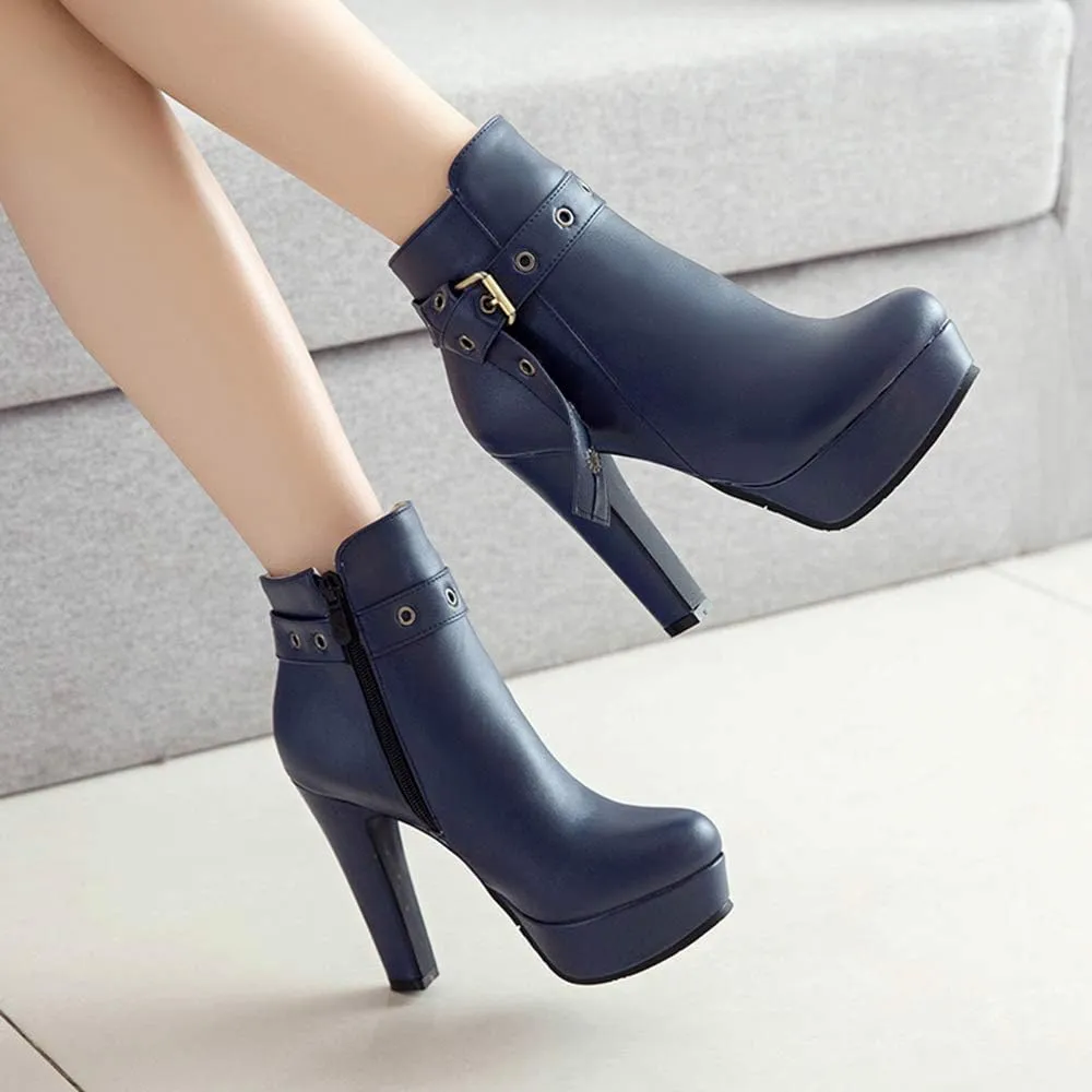 Scaoruki Women Fashion Autumn Shoes Block Heels Ankle Boots