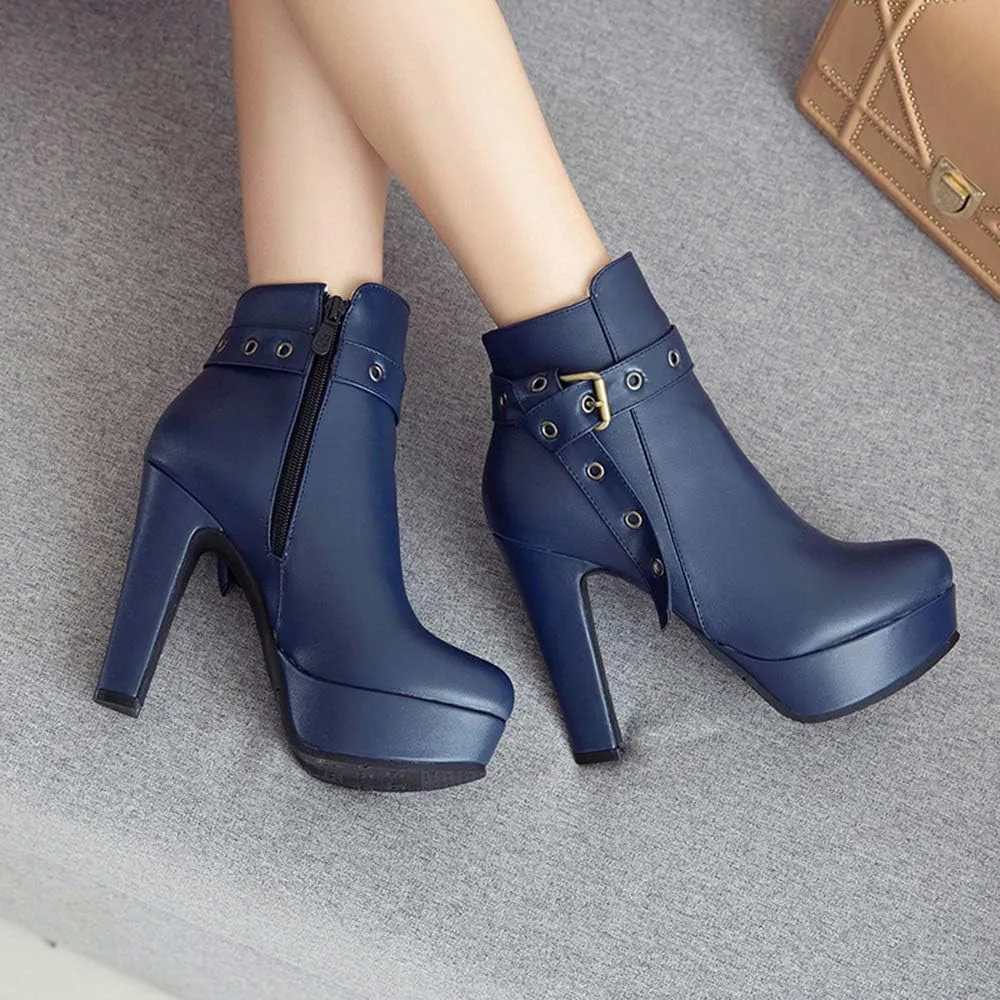 Scaoruki Women Fashion Autumn Shoes Block Heels Ankle Boots