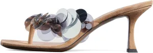 Sequin Flip Flop Heels Slip on Square Open Toe Plastic Sequin Thong Strap Kitten Heel Thong Sandals Elegant Summer Party Dressy Shoes
