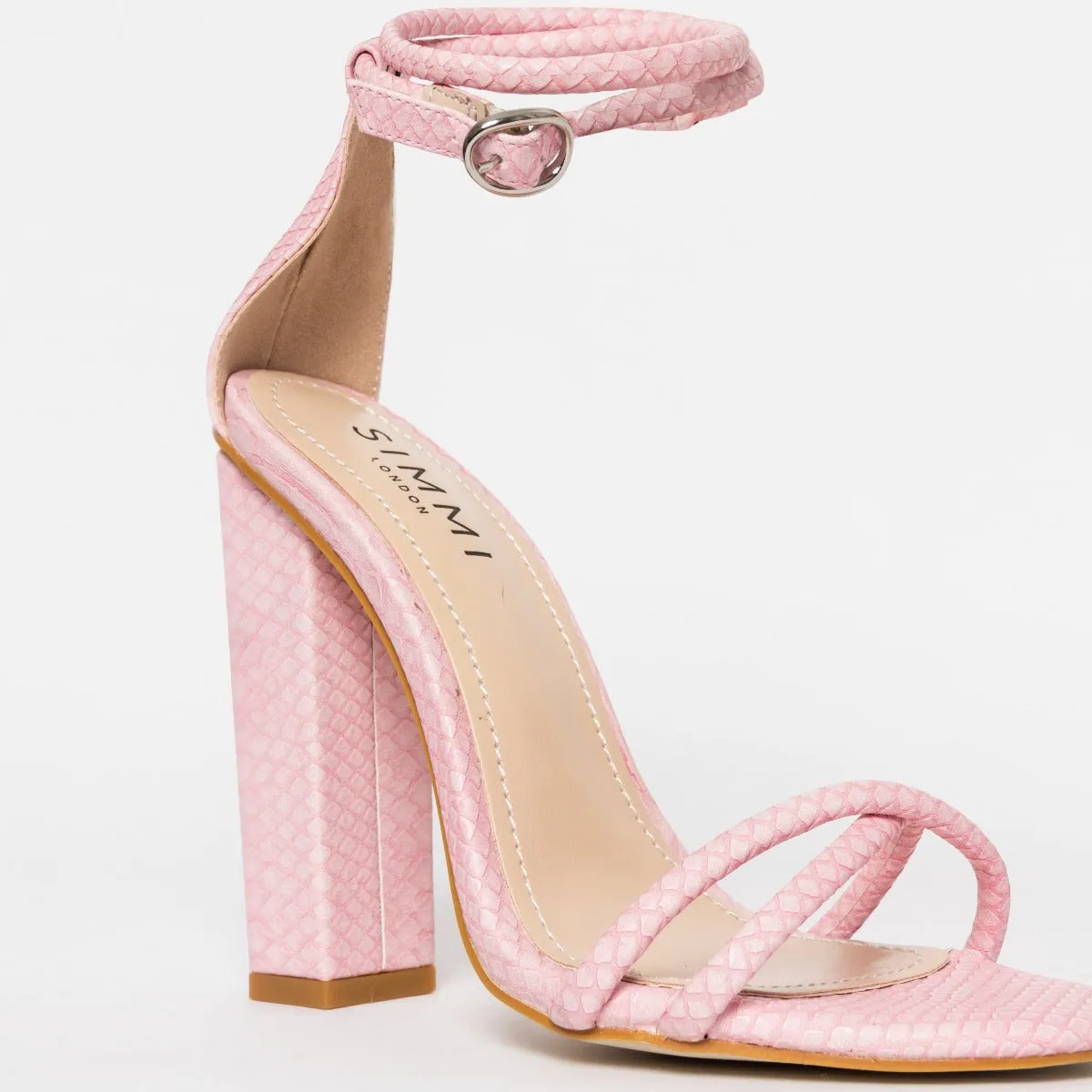 Shanice Pink Snake Block Heels