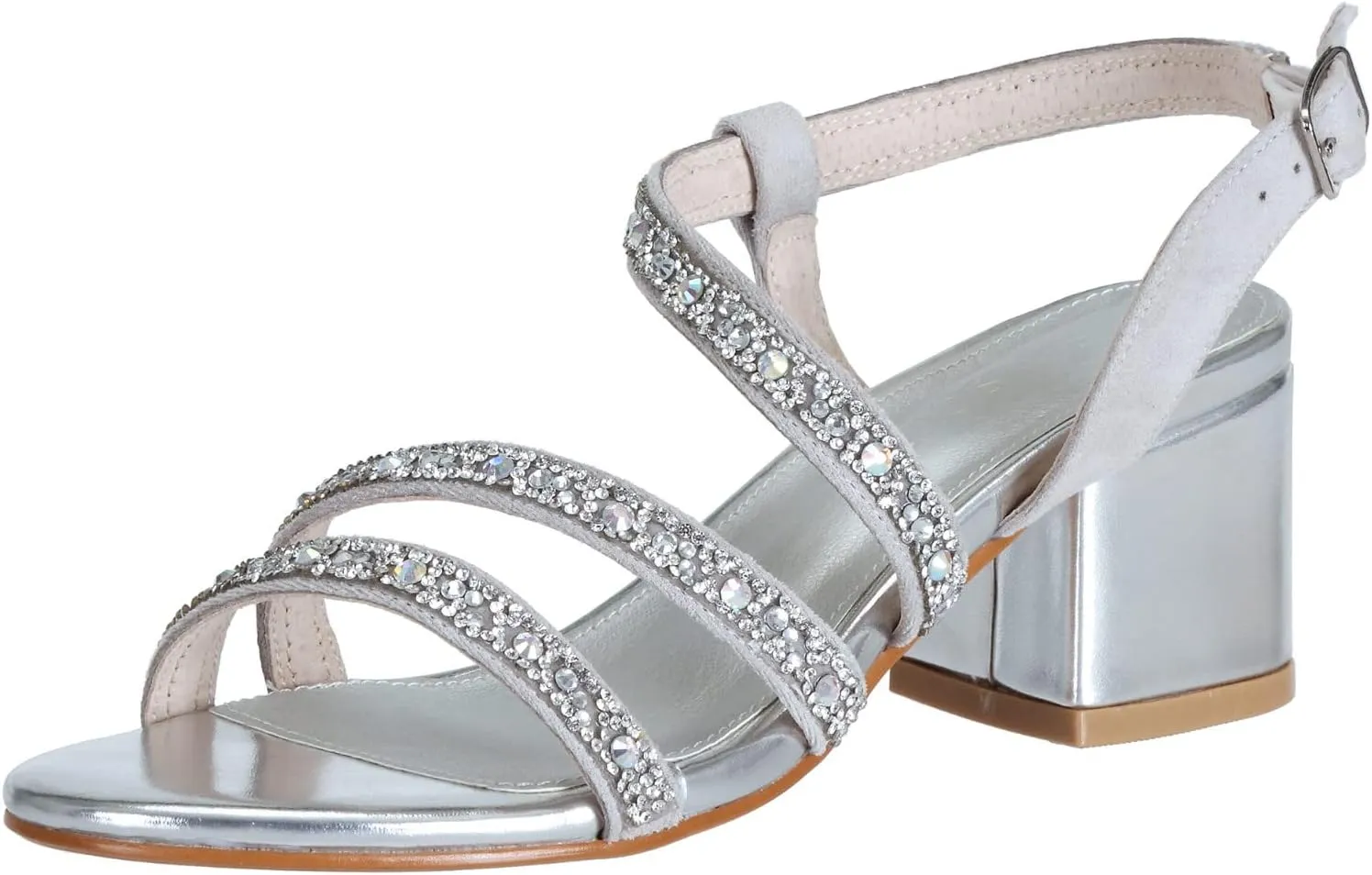 SheSole Women's Open Toe Slingback Strappy Heels Rhinestone Sandals Wedding Shoes for Bride Low Block Chunky Heels Metallic