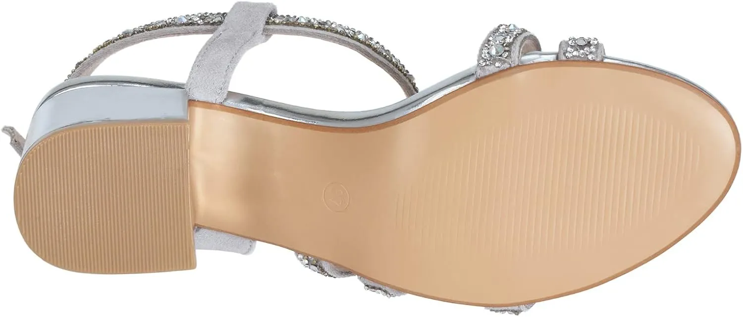 SheSole Women's Open Toe Slingback Strappy Heels Rhinestone Sandals Wedding Shoes for Bride Low Block Chunky Heels Metallic