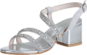 SheSole Women's Open Toe Slingback Strappy Heels Rhinestone Sandals Wedding Shoes for Bride Low Block Chunky Heels Metallic