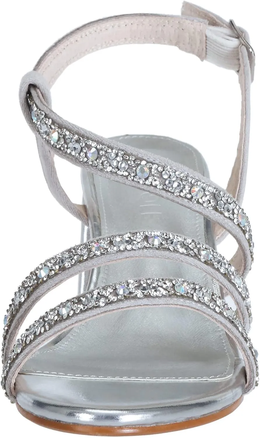 SheSole Women's Open Toe Slingback Strappy Heels Rhinestone Sandals Wedding Shoes for Bride Low Block Chunky Heels Metallic
