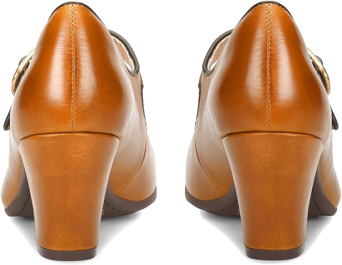 SHODENSE Women Retro Kitten Heel Mary Jane Pumps Shoes Round Closed Toe Ankle Strap Dress Sandals Chunky Block Mid Heel Two-tone Burnished Mary Janes Lolita Shoes Office Ladies Wedding Party 4-11 M US