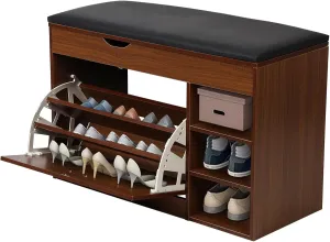 Shoe Bench 3-Tier Entryway Bench with 31.5" Cushion, Shoe Rack Bench with Flip Drawer, Shoe Storage Organizer for Entryway, Hallway, Living Room Black