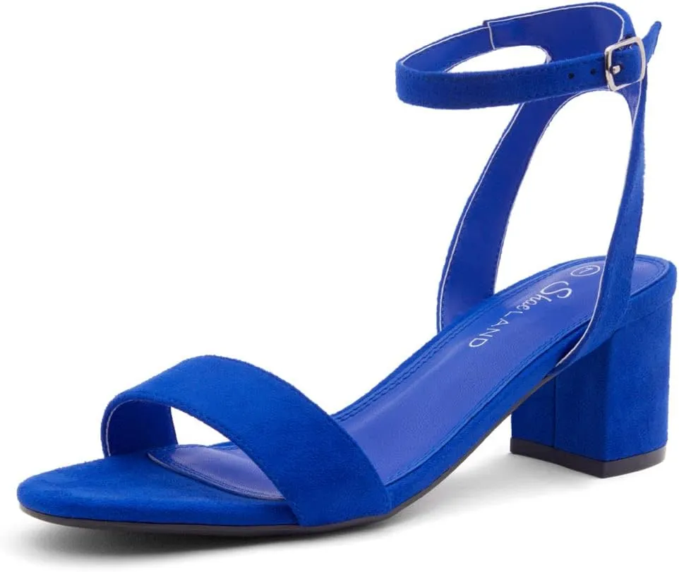 Shoe Land Women's Low Heels – 2.75 Inch Chunky Block Heeled Sandals | Clear Sandals, Open Toe Dressy Short Heels with Ankle Strap for Wedding, Prom & Party
