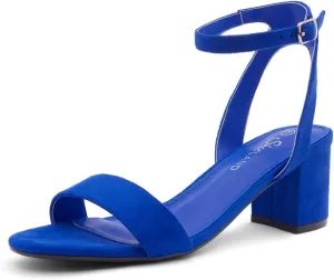 Shoe Land Women's Low Heels – 2.75 Inch Chunky Block Heeled Sandals | Clear Sandals, Open Toe Dressy Short Heels with Ankle Strap for Wedding, Prom & Party