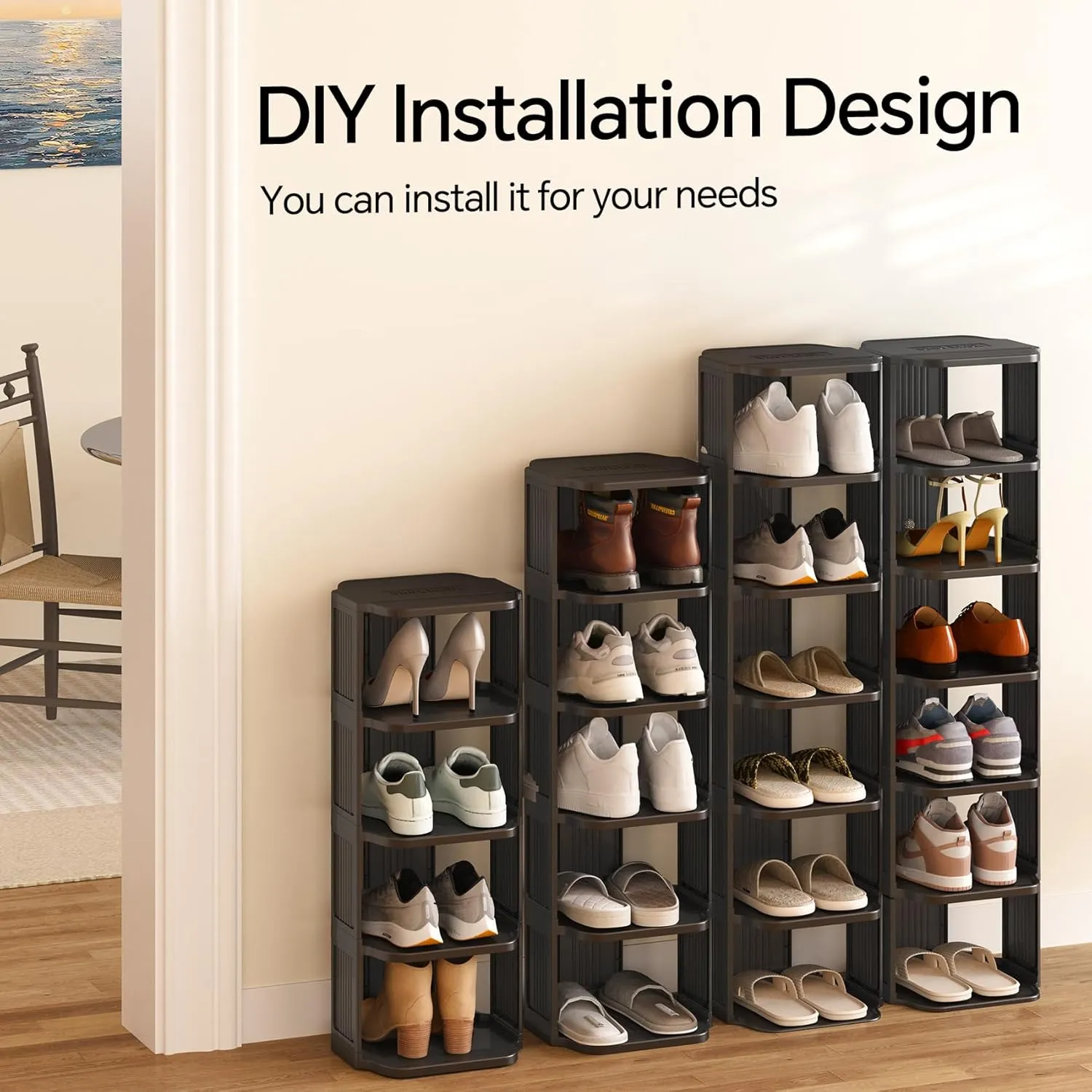 Shoe Racks for Closet, 5 Tiers Stackable Shoe Rack for Front Door Entrance Free Standing Plastic Shoe Stand Narrow Tall Vertical Shoe Rack, Closet Shoe Organizer for Small Spaces Shoe Storage