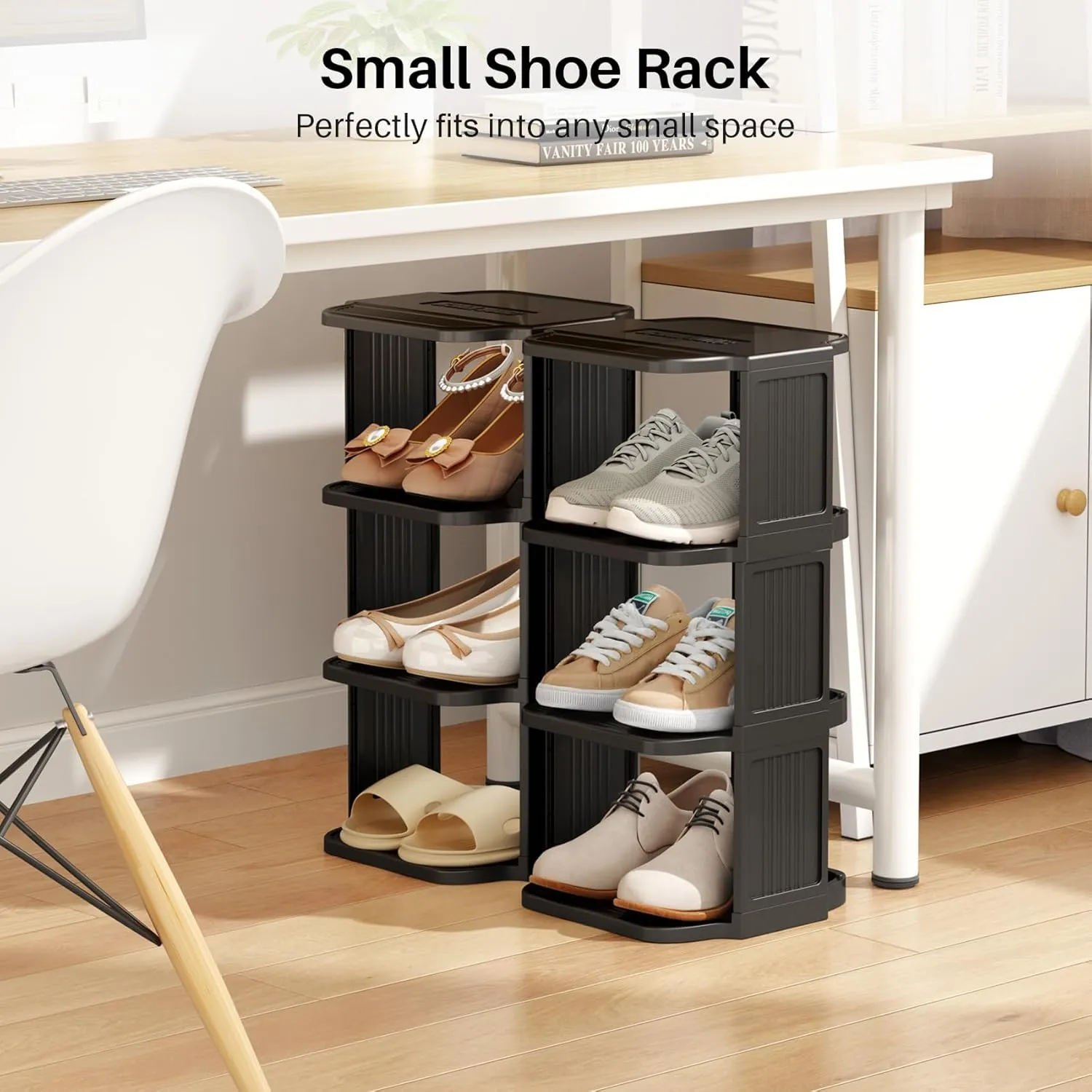 Shoe Racks for Closet, 5 Tiers Stackable Shoe Rack for Front Door Entrance Free Standing Plastic Shoe Stand Narrow Tall Vertical Shoe Rack, Closet Shoe Organizer for Small Spaces Shoe Storage