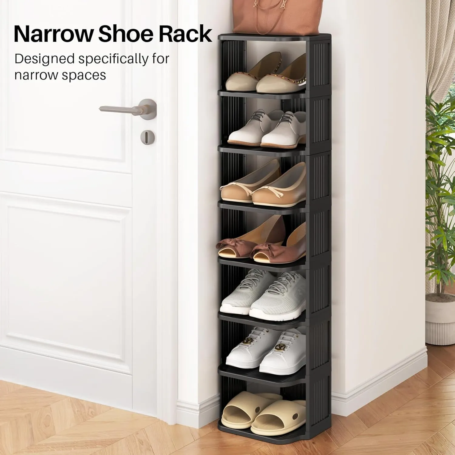 Shoe Racks for Closet, 5 Tiers Stackable Shoe Rack for Front Door Entrance Free Standing Plastic Shoe Stand Narrow Tall Vertical Shoe Rack, Closet Shoe Organizer for Small Spaces Shoe Storage