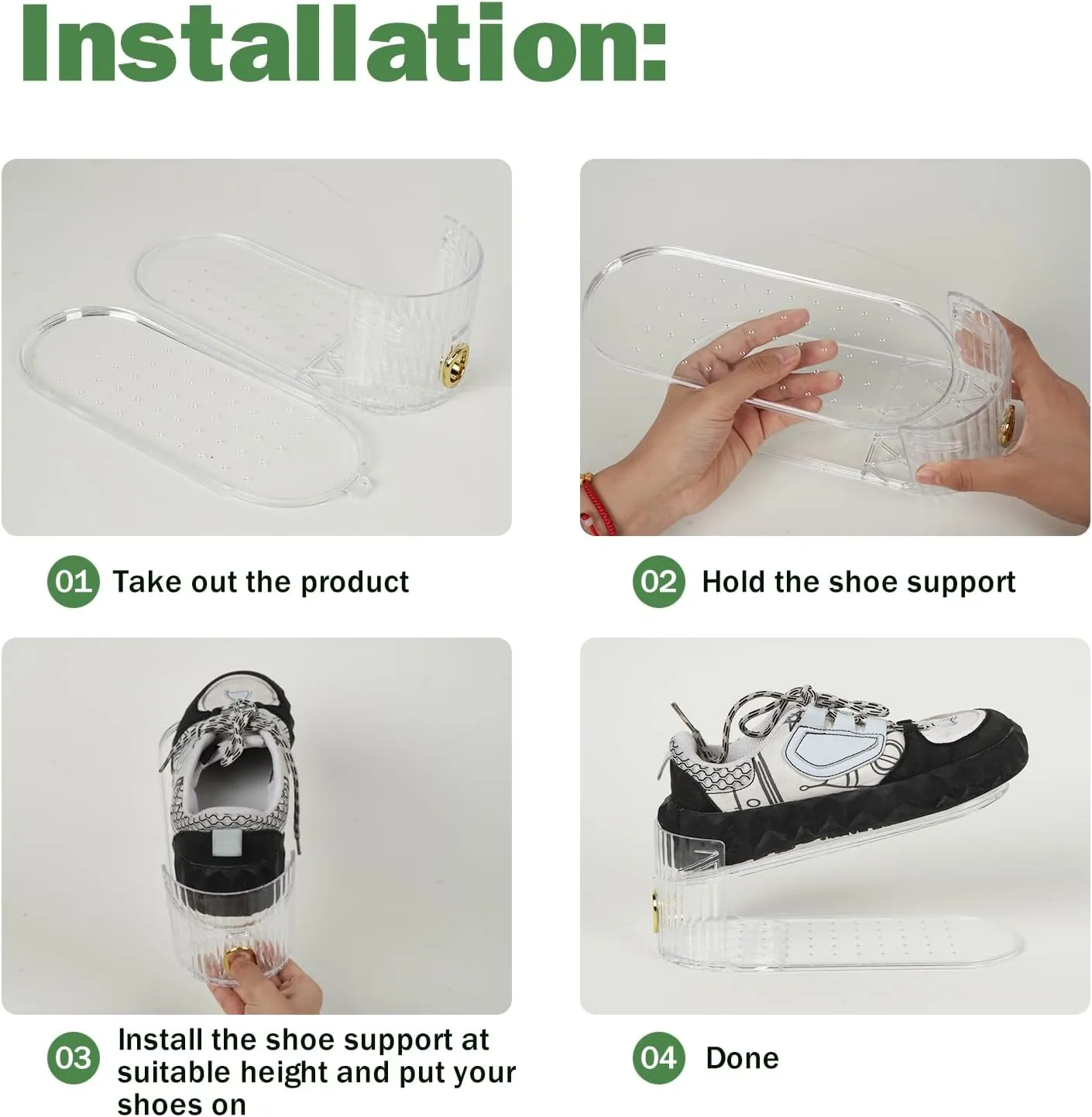 Shoe Slot Organizer,Adjustable Shoe Stacker for a Pair of Shoes,Shoe Holder Space Saver,Double Deck Shoe Riser Shoe Rack,Shoe Organizer for Closet (Clear, 10 Pack)