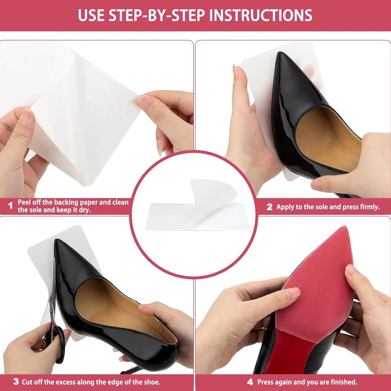 Shoe Sole Protector, 4 Pcs Self Adhesive Shoe Bottom Protector for High Heels, Silicone Anti Slip Shoe Grips on Bottom of Shoes, Sole Guard Non Slip Pads for Shoes (Medium, 6" by 4", Clear)