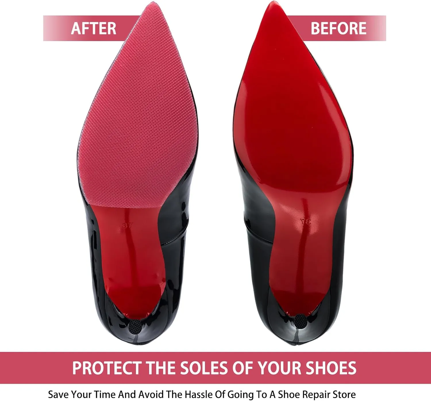 Shoe Sole Protector, 4 Pcs Self Adhesive Shoe Bottom Protector for High Heels, Silicone Anti Slip Shoe Grips on Bottom of Shoes, Sole Guard Non Slip Pads for Shoes (Medium, 6" by 4", Clear)