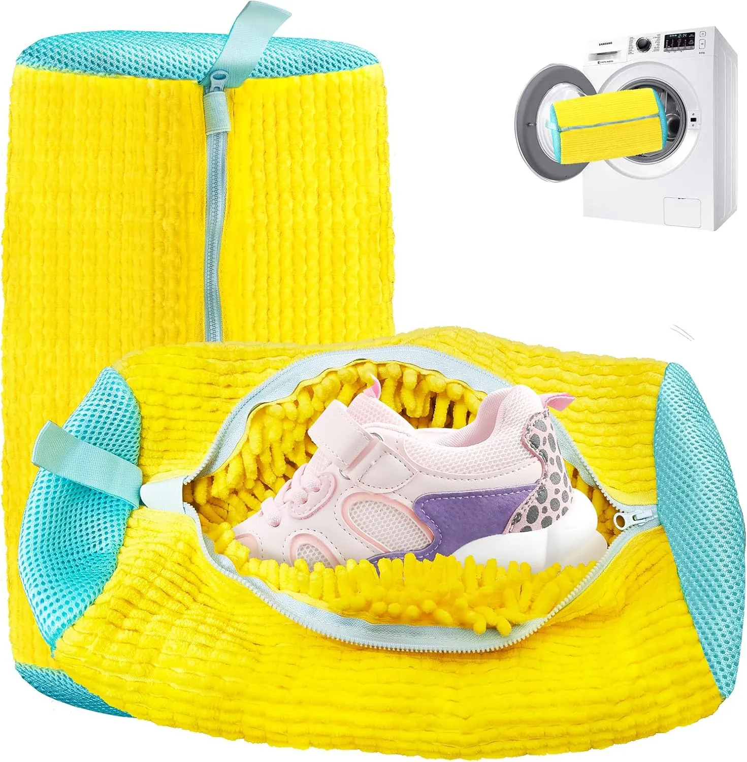 Shoe Washing Machine Bag, Shoe Laundry Bags 2PCS, Shoe Washing Bag for Washer and Dryer, Yellow