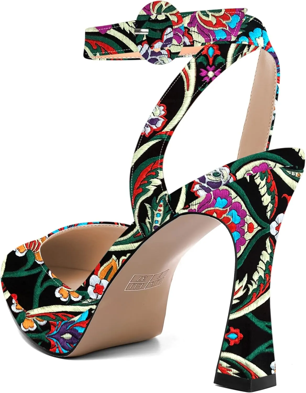 SHOWFOREST Womens Ankle Strap Sexy Pointed Toe Patent Buckle Evening Spool High Heel Pumps Shoes 4 Inch