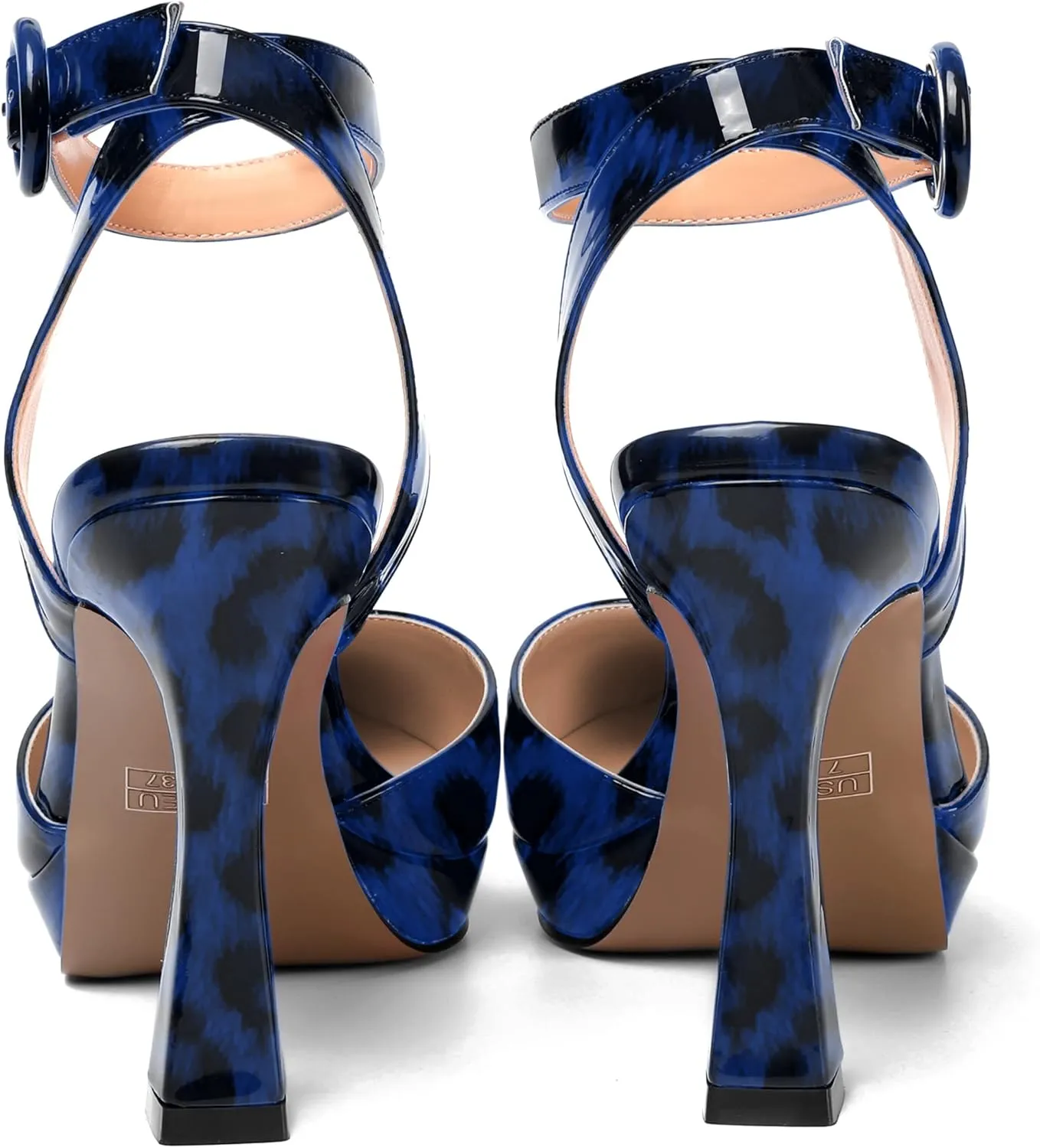 SHOWFOREST Womens Ankle Strap Sexy Pointed Toe Patent Buckle Evening Spool High Heel Pumps Shoes 4 Inch