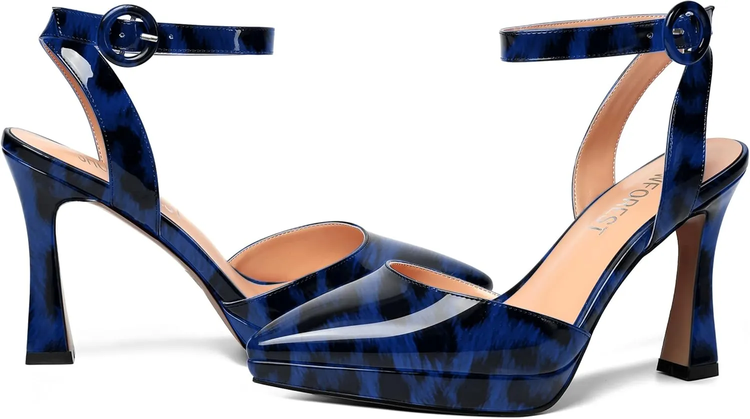 SHOWFOREST Womens Ankle Strap Sexy Pointed Toe Patent Buckle Evening Spool High Heel Pumps Shoes 4 Inch