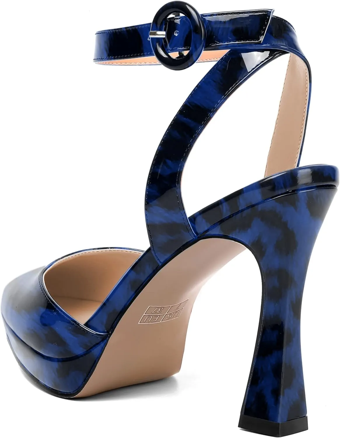 SHOWFOREST Womens Ankle Strap Sexy Pointed Toe Patent Buckle Evening Spool High Heel Pumps Shoes 4 Inch