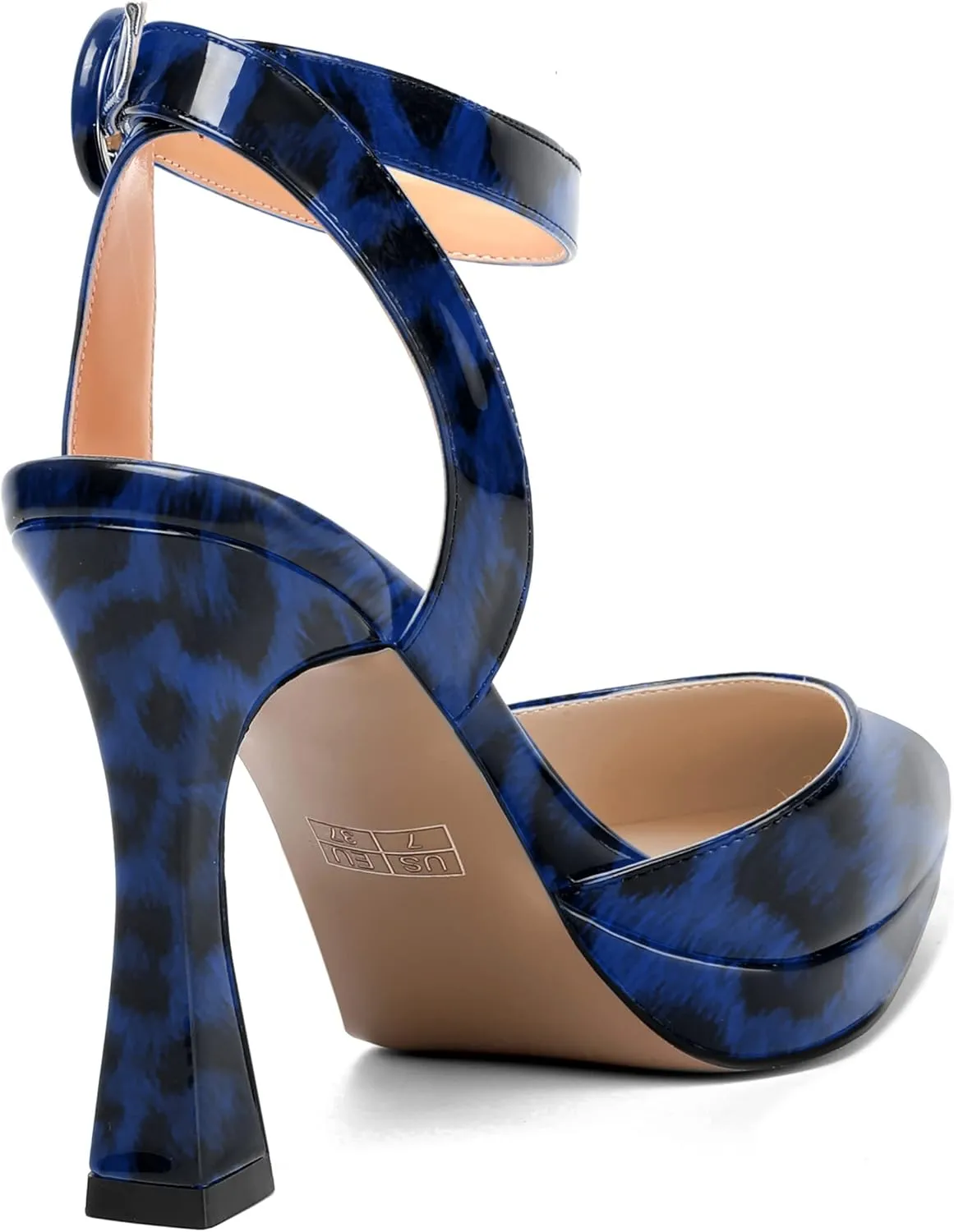 SHOWFOREST Womens Ankle Strap Sexy Pointed Toe Patent Buckle Evening Spool High Heel Pumps Shoes 4 Inch