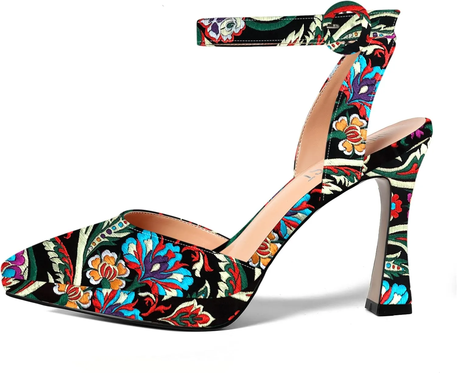 SHOWFOREST Womens Ankle Strap Sexy Pointed Toe Patent Buckle Evening Spool High Heel Pumps Shoes 4 Inch