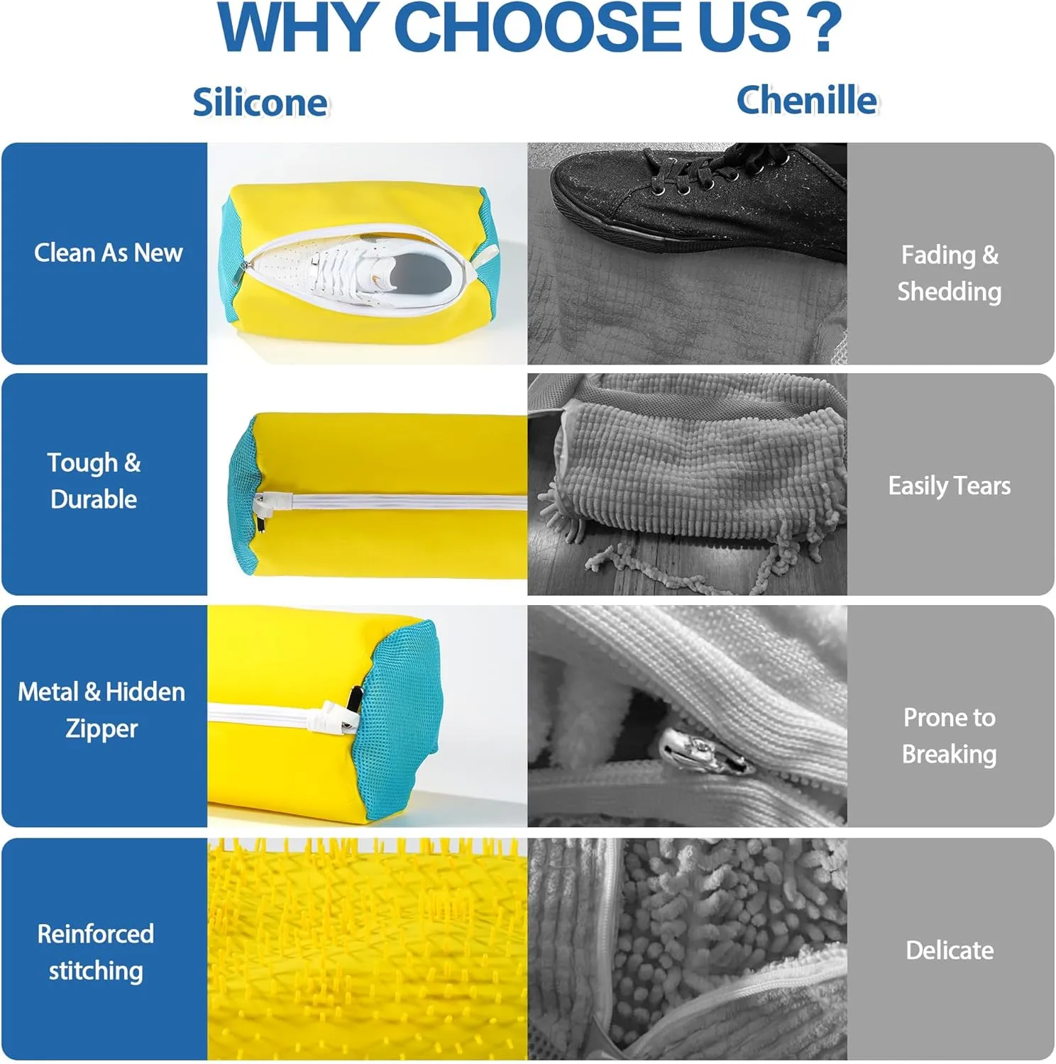 Silicone Shoe Washing machine bag, Laundry Shoe Bag For Washer And Dryer, Durable Metal Hidden Zipper Shoe Washer with No Fading or Shedding for Sneaker Gym Shoes, 2Pcs (Yellow)