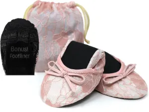 Silky Toes Women’s Foldable Lace Wedding Flats Comfortable Bridal Dressy Shoes