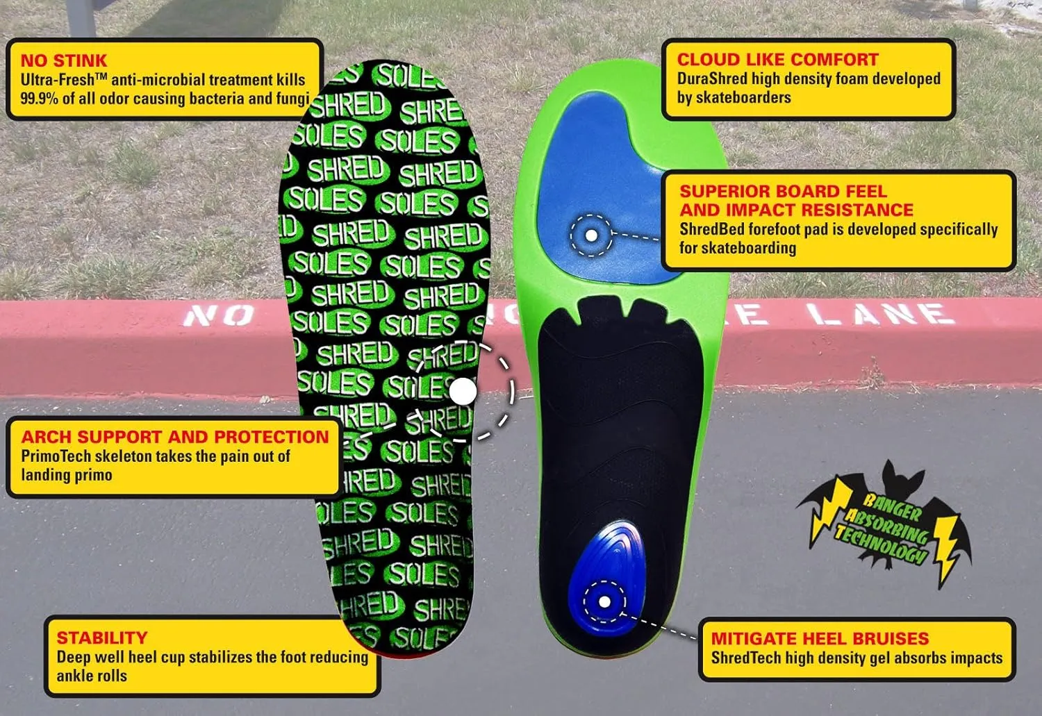 Skateboarding Shoe Insoles - Comfortable Insert, Increases Stability, Impact Resistance, No Stink - Risk Free Guarantee