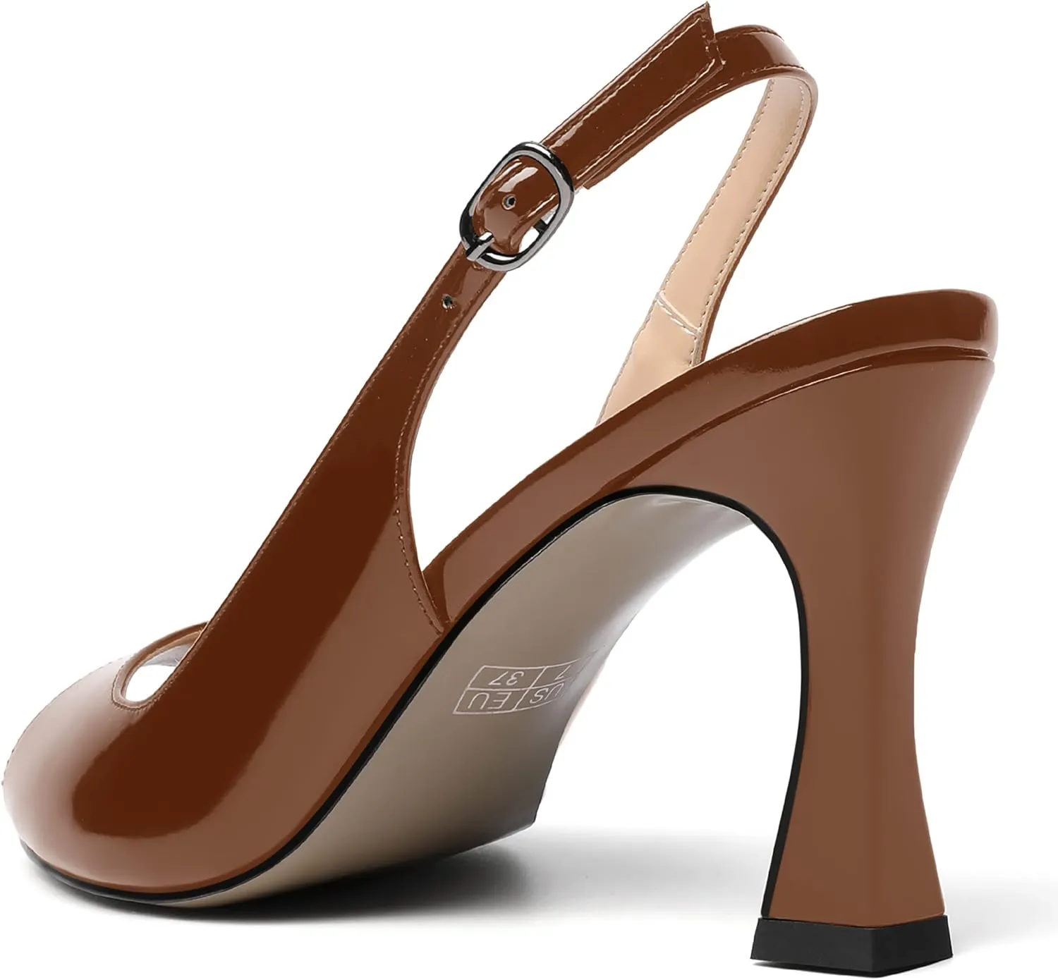 SKYSTERRY Womens Buckle Solid Wedding Peep Toe Patent Cute Slingback Spool High Heel Pumps Shoes 3.3 Inch