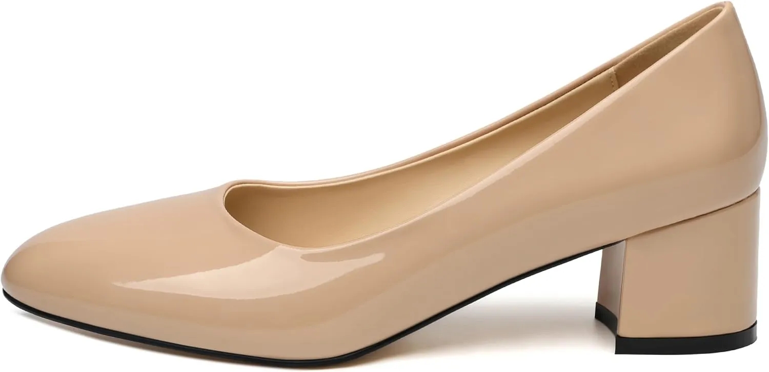 SKYSTERRY Women's Pumps Chunky Block Closed Round Toe Heels Low Heel Comfortable Dress Shoes for Business Work Wedding 2 Inch