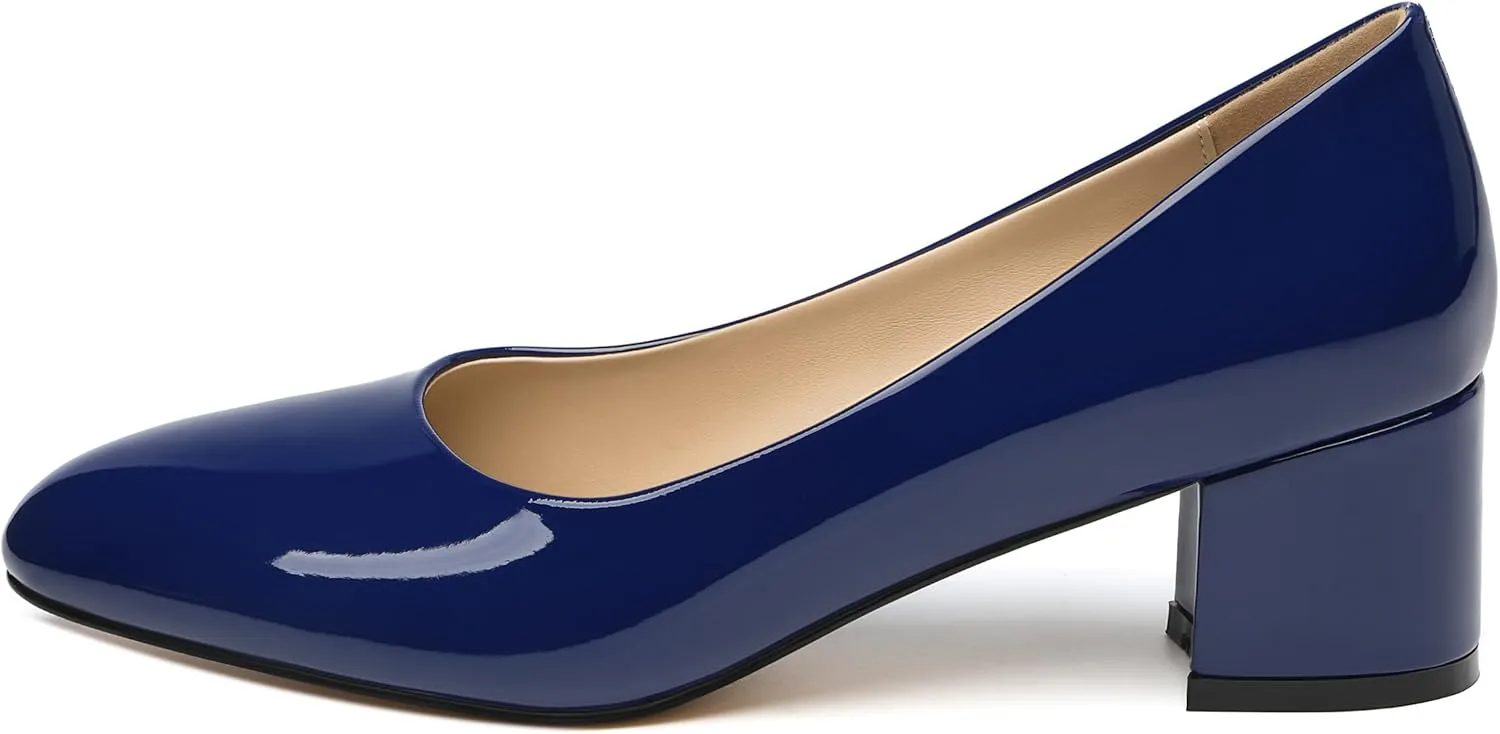 SKYSTERRY Women's Pumps Chunky Block Closed Round Toe Heels Low Heel Comfortable Dress Shoes for Business Work Wedding 2 Inch