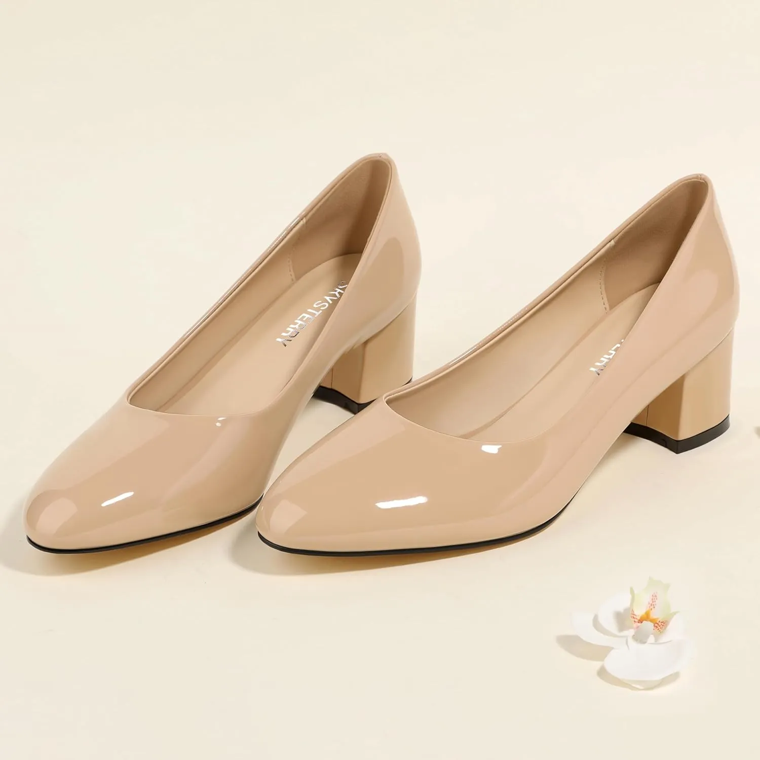 SKYSTERRY Women's Pumps Chunky Block Closed Round Toe Heels Low Heel Comfortable Dress Shoes for Business Work Wedding 2 Inch