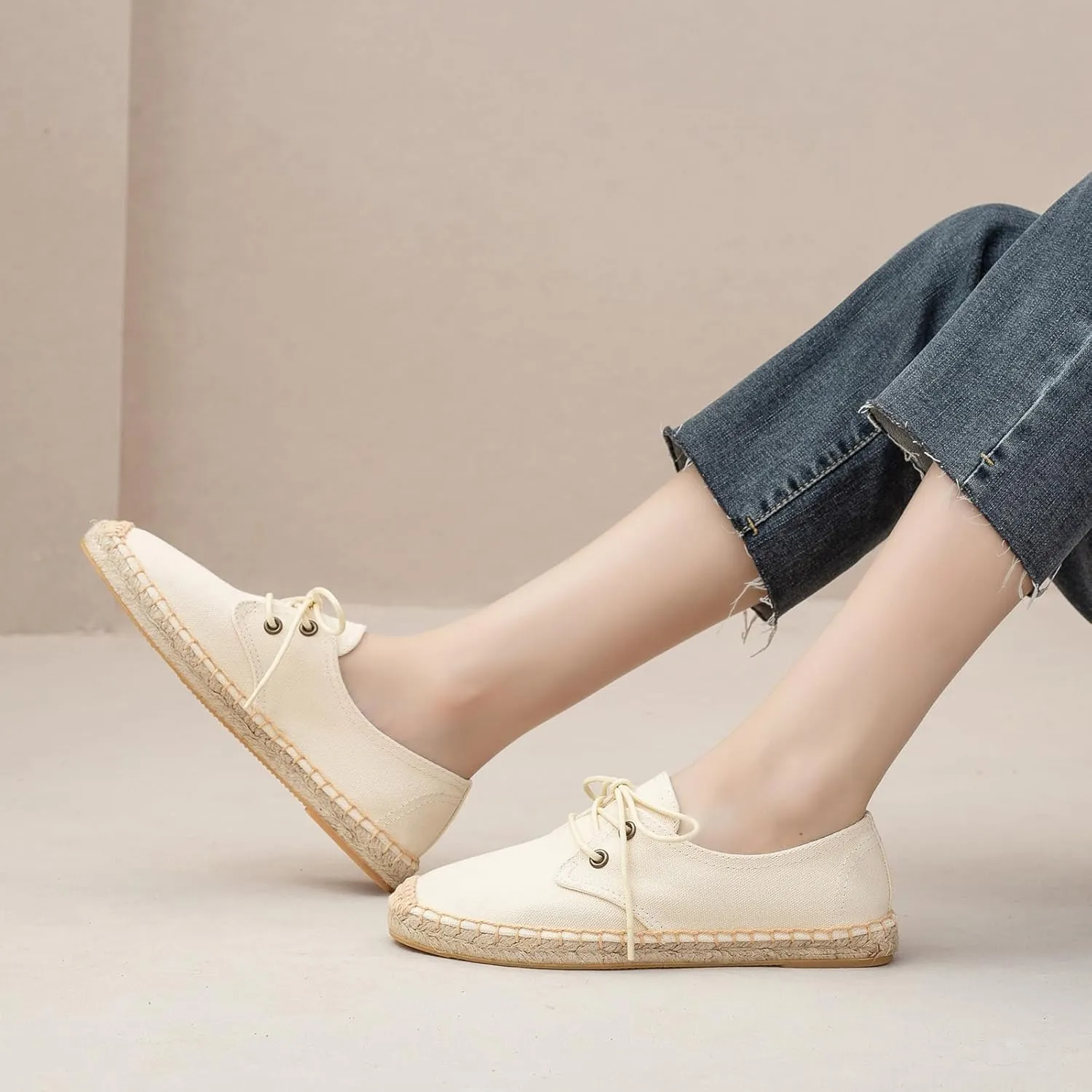 Slip On Sneakers Espadrilles for Women Canvas Flat Lace Up Summer Spring Fall Casual Loafers