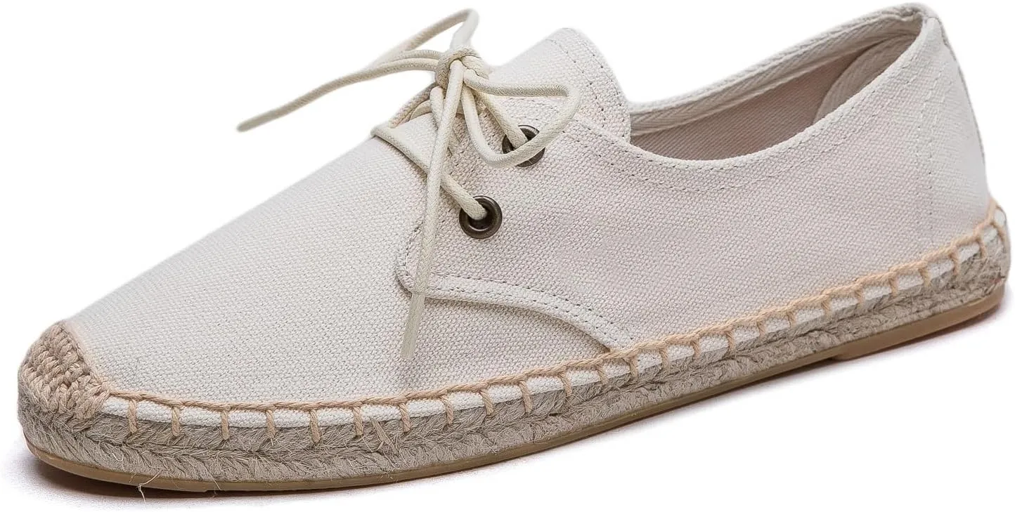 Slip On Sneakers Espadrilles for Women Canvas Flat Lace Up Summer Spring Fall Casual Loafers